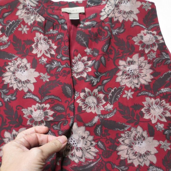 LOFT outlet WOMENS dress MAROON floral PINK sleeveless BURGUNDY shift SIZE XL - Picture 4 of 10